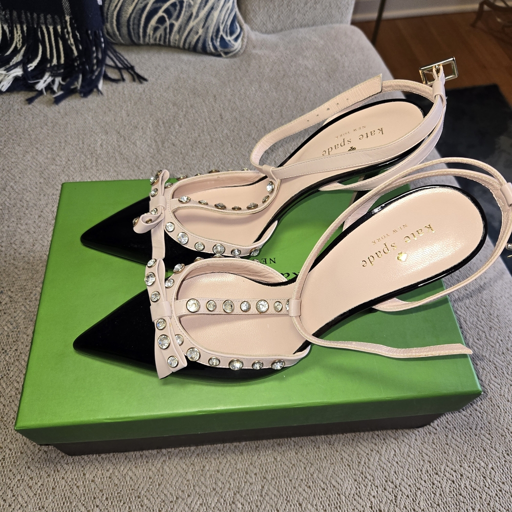 Kate Spade Black and Light Pink Rhinestone Heels,4" Heel